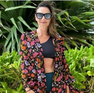 Cabi 6252 Floral Sheer Kimono Black Small S